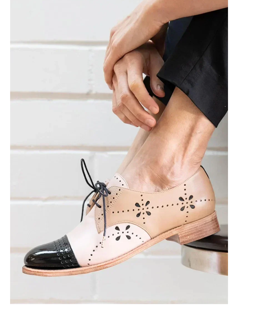 Women's Lace-Up Loafers – Closed Toe Cutout Contrast Toe Panel