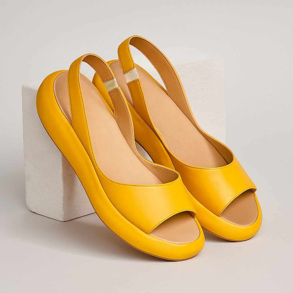 Sandalias de Cuña de Mujer – Cuero Naranja Slingback Plataforma Punta Abierta