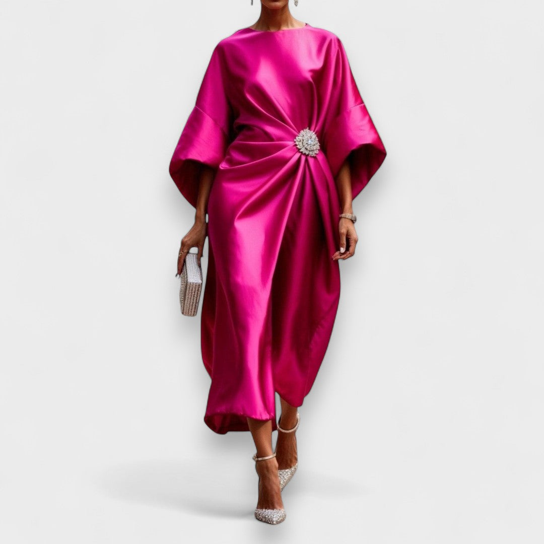 Isolde | Vestido Midi Satinado con Drapeado Elegante