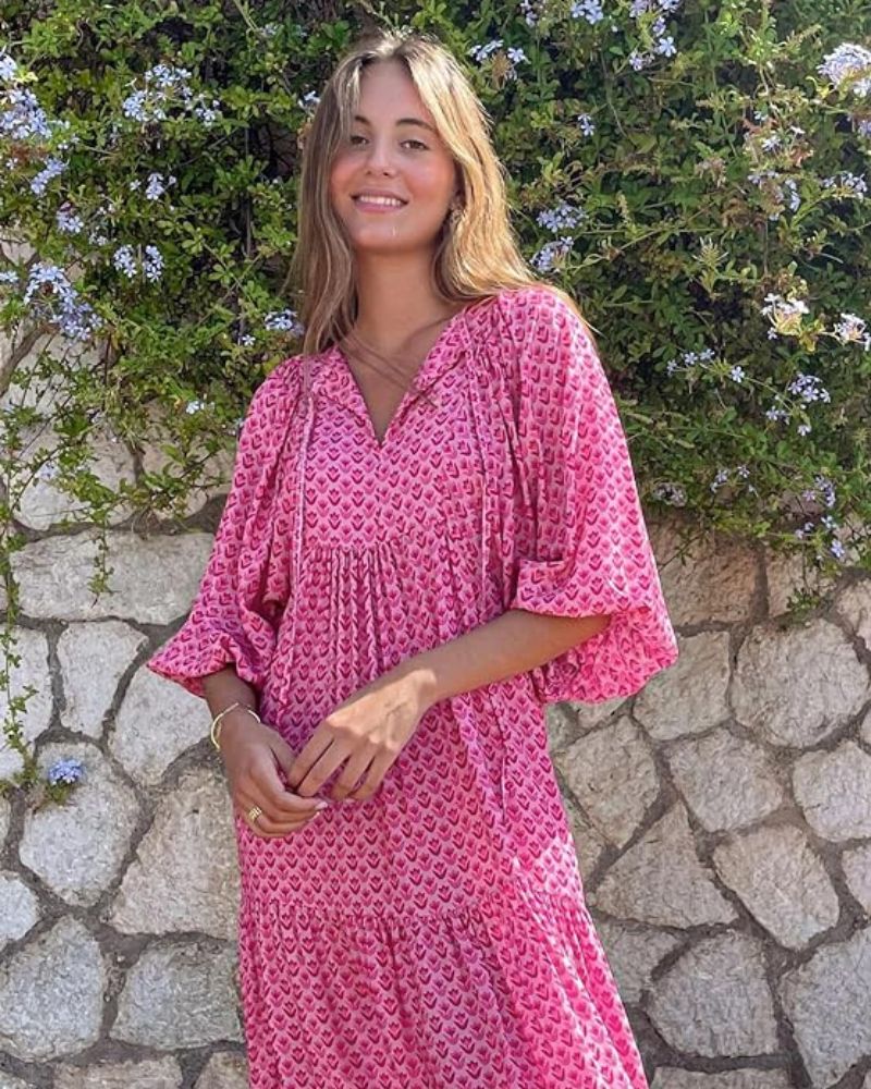 Bellanova | Vestido Largo Boho con Volantes Escalonados, Estampado y Escote en V