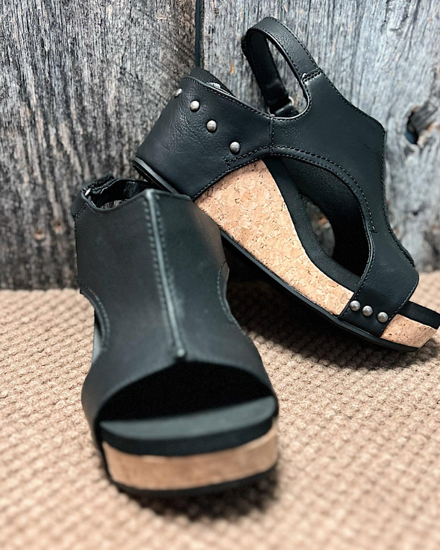 Sandalias de Cuña de Mujer – Cuero Envejecido Plataforma Corcho Slingback