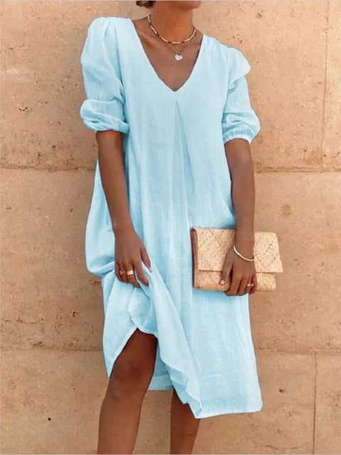 Casimira | Vestido Midi Boho de Algodón con Volantes Escalonados y Escote en V