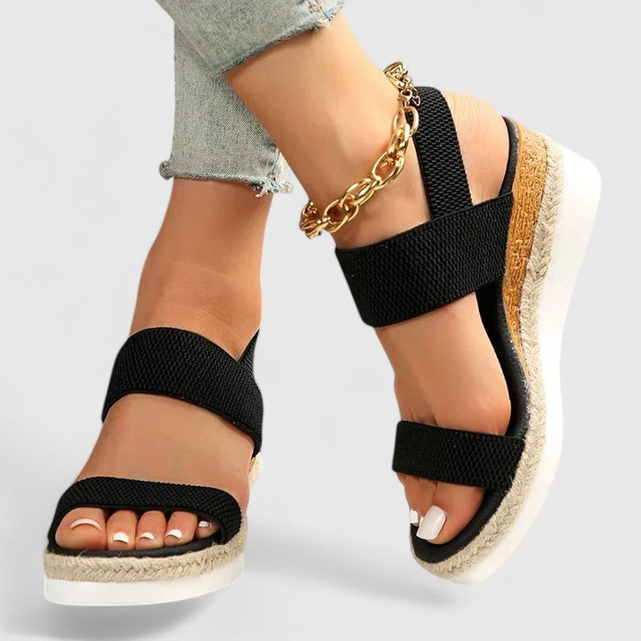 Momount Mujer Sandalias Espadrille de Cuña – Tira Elástica Plataforma de Yute Punta Abierta