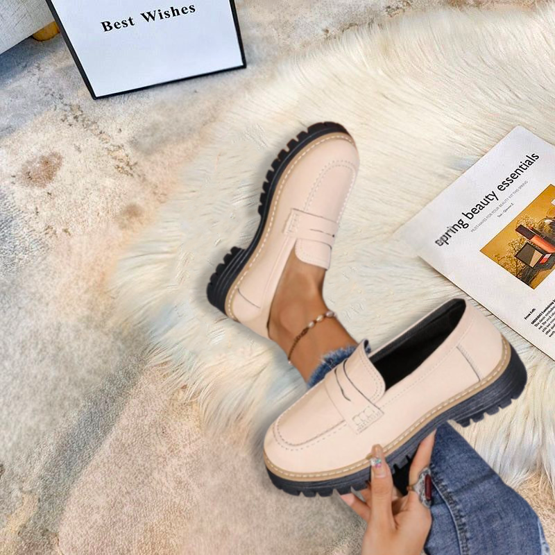 Momount Mujer Mocasines con Plataforma – Suela Track Tira Penny Slip-On Puntera Redonda