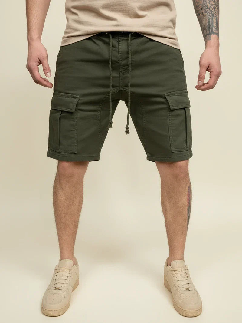 Pantalones Cargo de Hombre – Pantalón Corto Slim Fit con Cordón y Bolsillos de Solapa