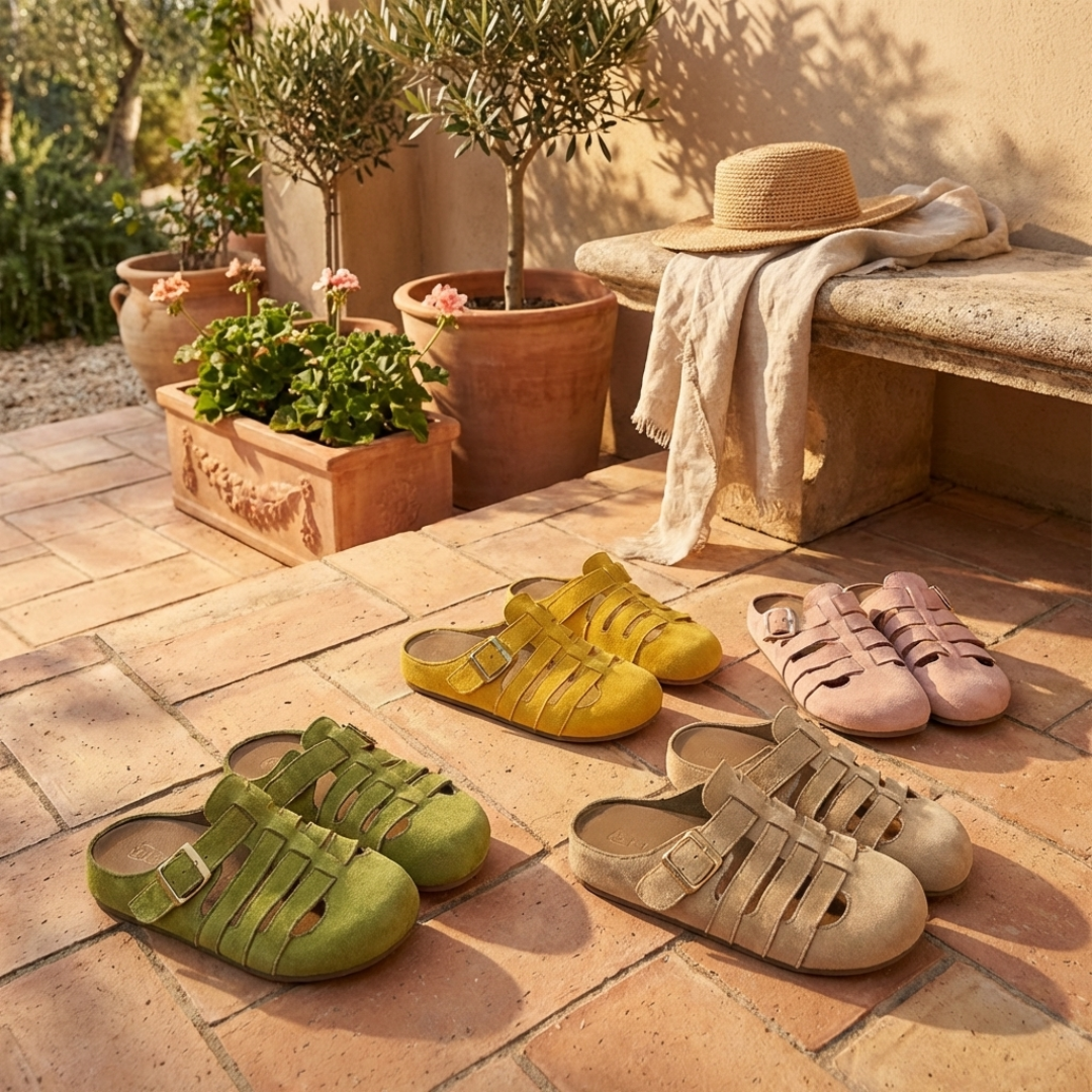 Momount Mujer Zuecos Mules Puntera Cerrada – Ante Estilo Jaula Hebilla Slip-On Plantilla de Corcho