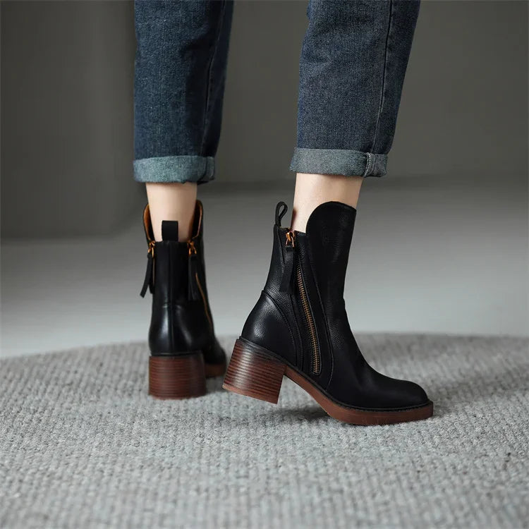 Celeste | Botines de Cuero Western con Tacón Bloque
