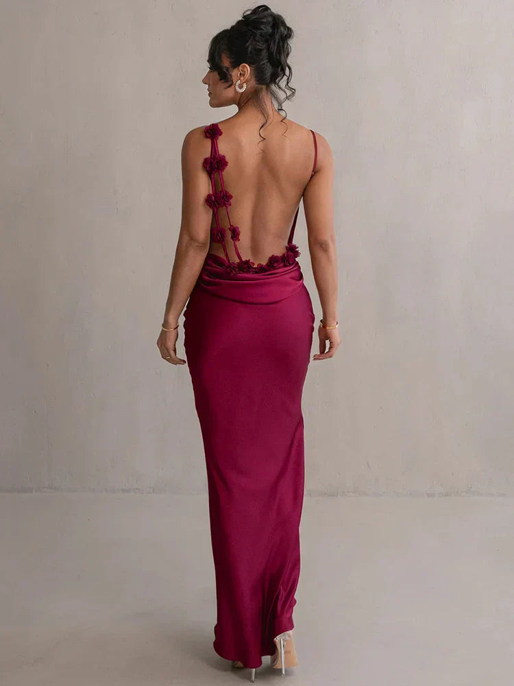 Serenity | Vestido Largo Bodycon de Satén con Cuello Caído – Elegante