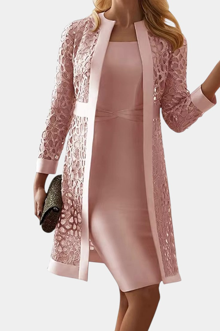 Cordelia | Conjunto Bodycon de Dos Piezas con Encaje y Abertura Frontal Elegante