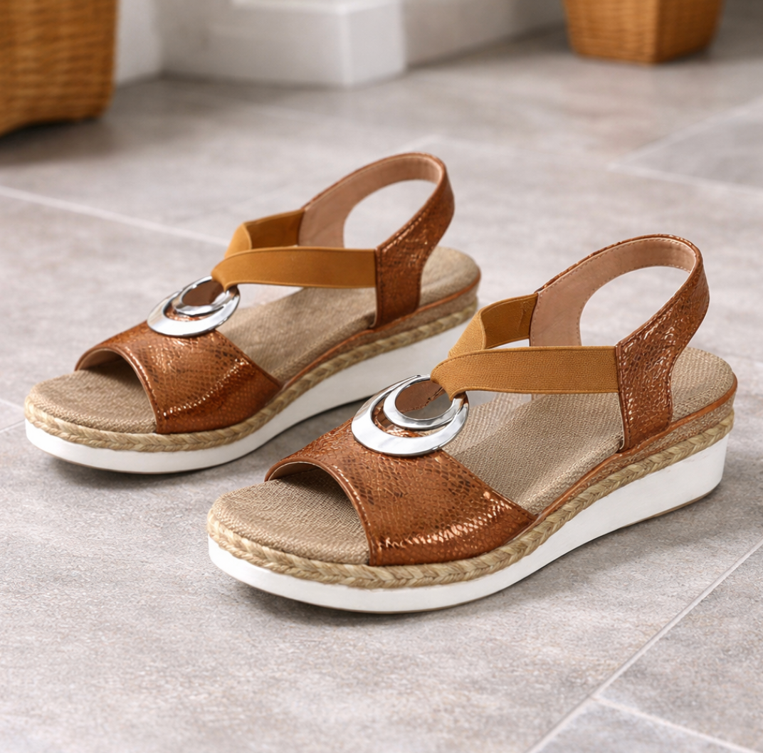 Sandalias de Cuña de Mujer – Espadrilles Tiras Cruzadas Metalizadas Confort
