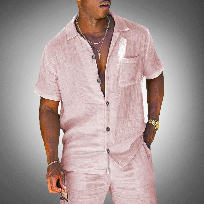 Camisa de Lino de Hombre Momount – Manga Corta con Botones Verano Casual