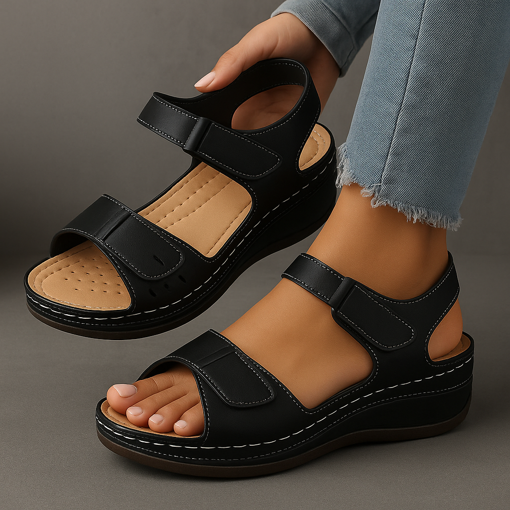 Belcanto | Sandalias de Cuña con Plataforma de Cuero y Velcro