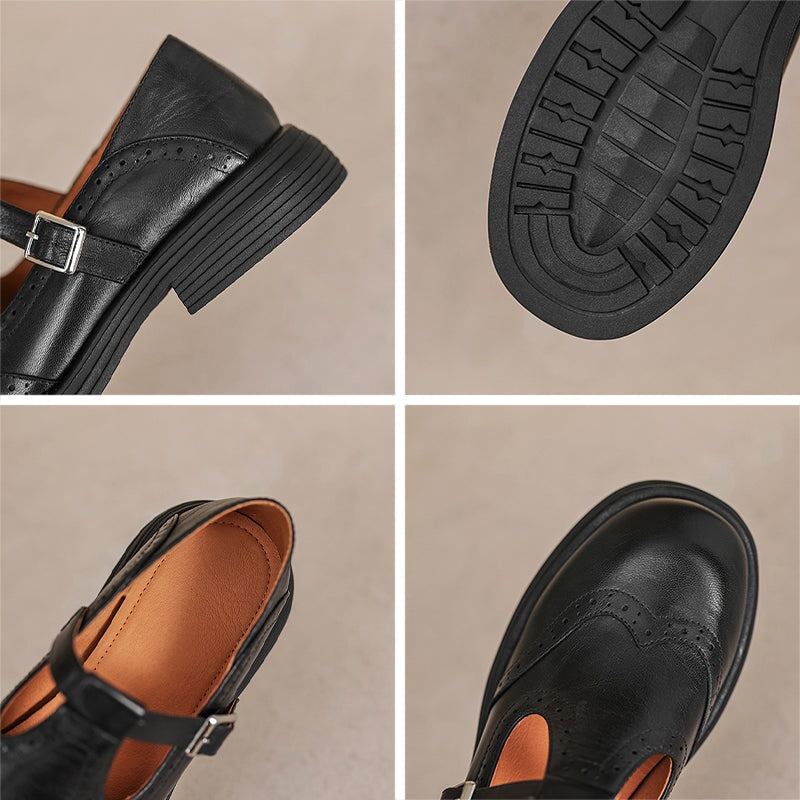 Calista | Zapatos Mary Jane Oxford Vintage en Marrón con Plataforma