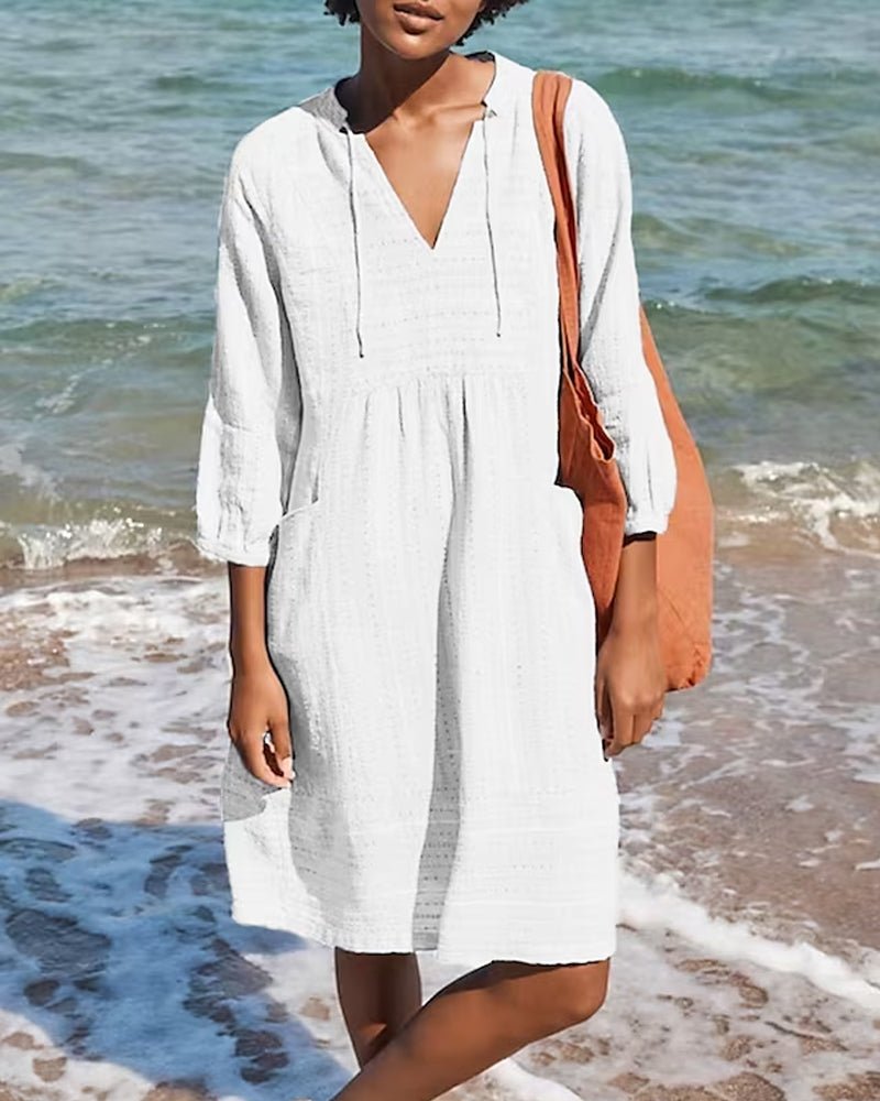 Persephone | Vestido Túnica de Algodón con Capucha y Escote en V para la Playa