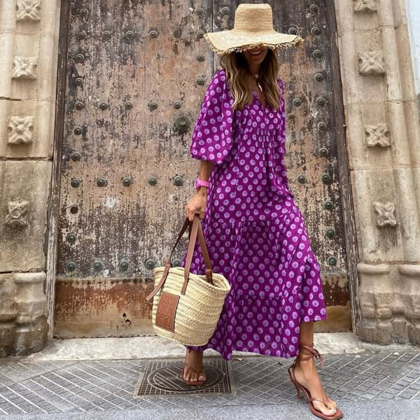 Aroa Boho Dress | Artistic Floral, Free-Spirited Flow