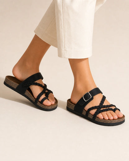 Sandalias planas de mujer con tiras trenzadas y hebilla — image 6