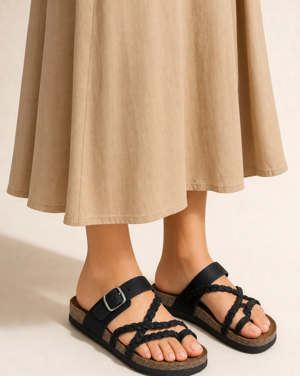Sandalias planas de mujer con tiras trenzadas y hebilla — image 7
