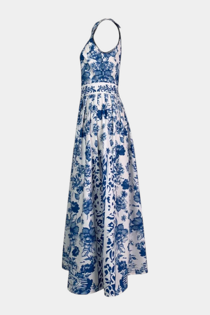 Persephone | Vestido Largo Halter con Estampado Elegante