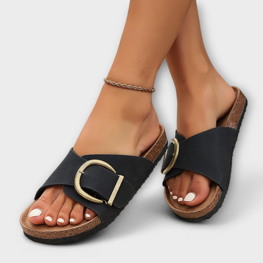 Belisande | Mules de Plataforma Negras con Hebilla