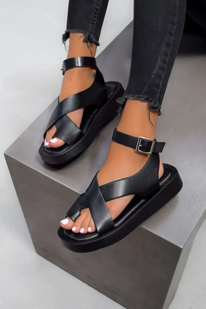 Sandalias Gladiadoras de Mujer – Cuero Coral Plataforma Tira al Tobillo