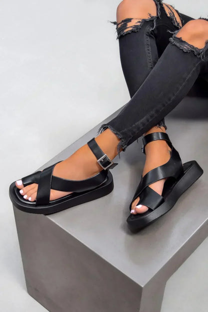 Sandalias Gladiadoras de Mujer – Cuero Coral Plataforma Tira al Tobillo