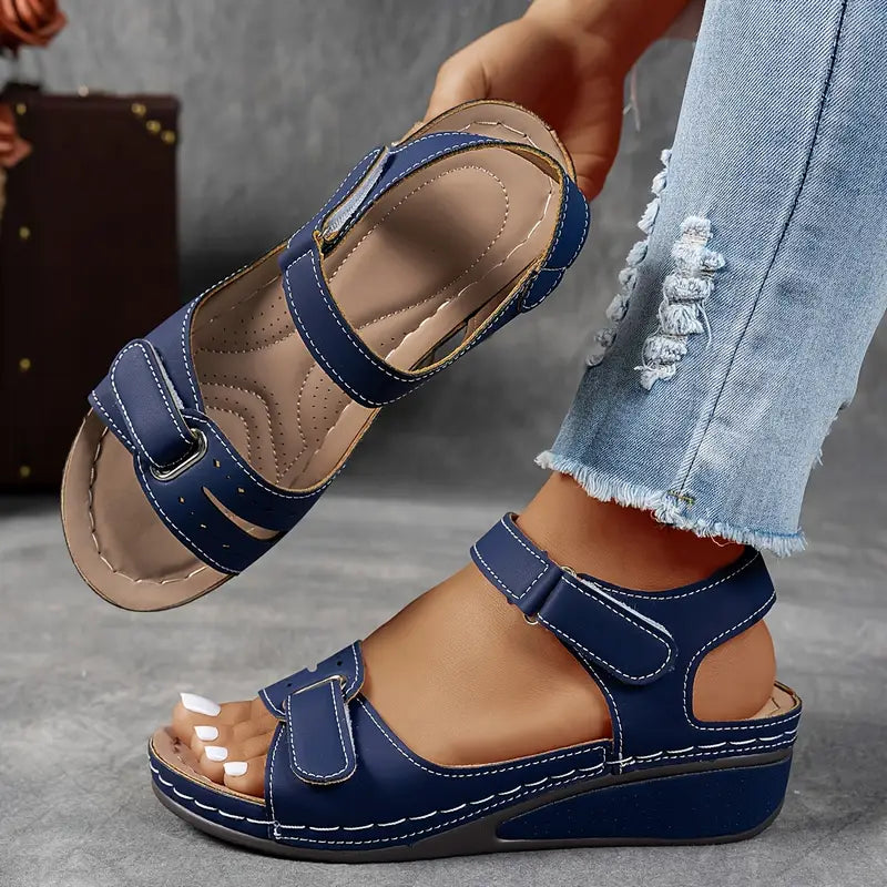 Belcanto | Sandalias de Cuña con Plataforma de Cuero y Velcro