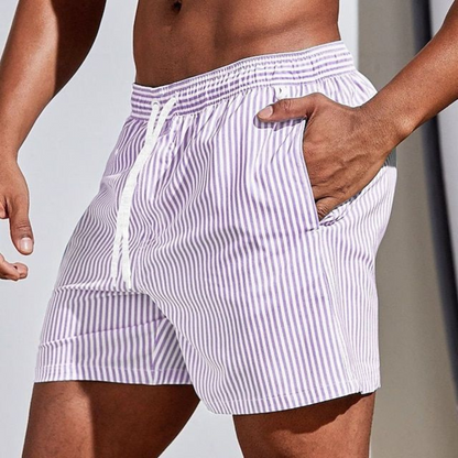 Bañadores de Hombre – Bañador a Rayas de Secado Rápido con Cordón y Botón