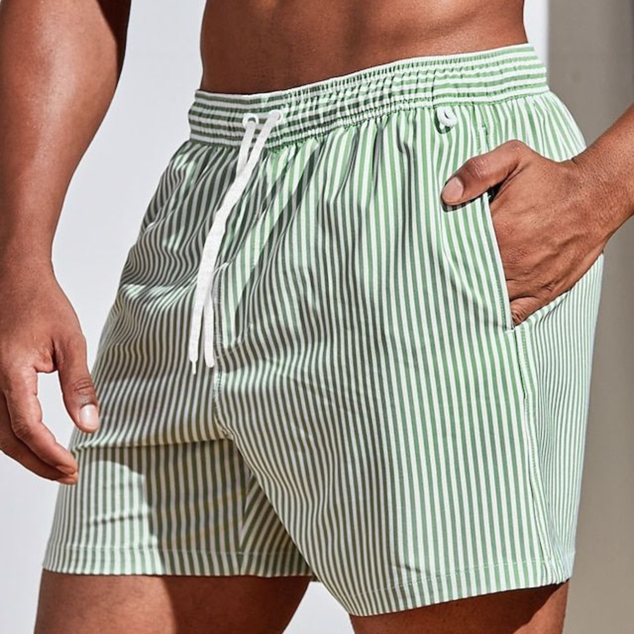 Bañadores de Hombre – Bañador a Rayas de Secado Rápido con Cordón y Botón