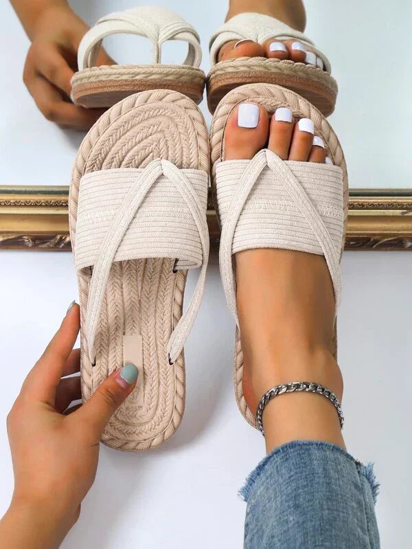 Sandalias Espadrilles de Mujer – Yute Tejido Anillo en Dedo Plana Slide
