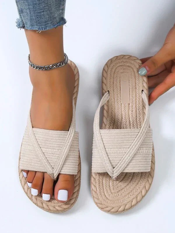 Sandalias Espadrilles de Mujer – Yute Tejido Anillo en Dedo Plana Slide