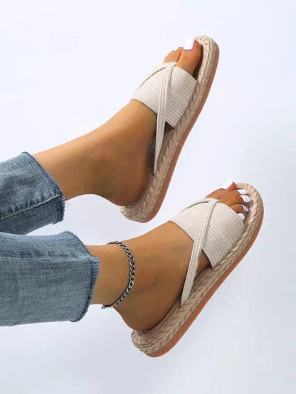 Sandalias Espadrilles de Mujer – Yute Tejido Anillo en Dedo Plana Slide