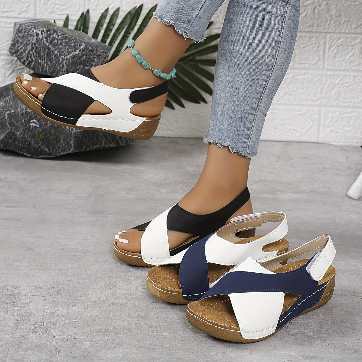 Sandalias de Cuña Plataforma de Mujer – Bicolor Plantilla Acolchada Slingback