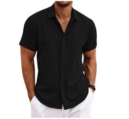 Camisa de Algodón y Lino de Hombre Momount – Manga Corta con Botones Casual