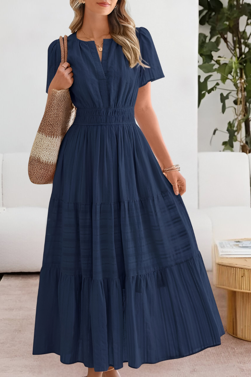 Vestido Midi Boho de Verano con Volantes – Escote en V y Cuerpo Smocked Elástico