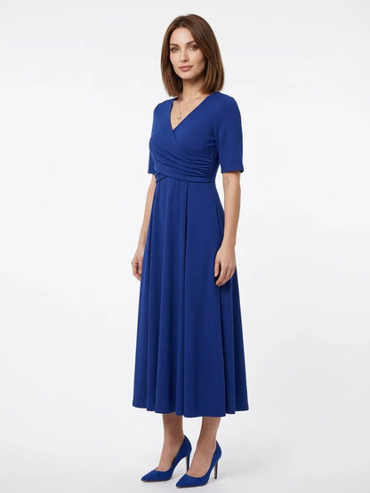 Nadia Wrap Summer Midi Dress | Casual, Refined, Classic - Blue - 3/4