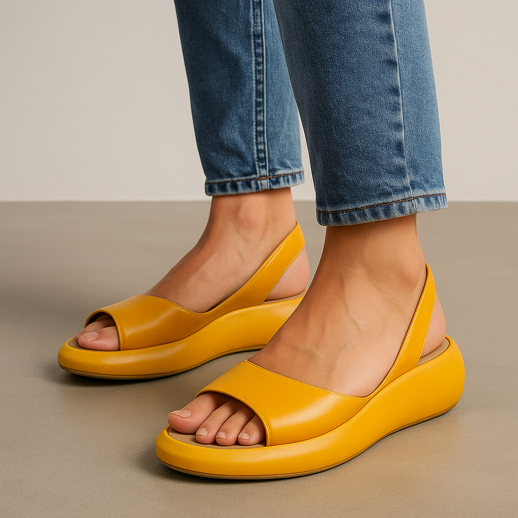 Sandalias de Cuña de Mujer – Cuero Naranja Slingback Plataforma Punta Abierta