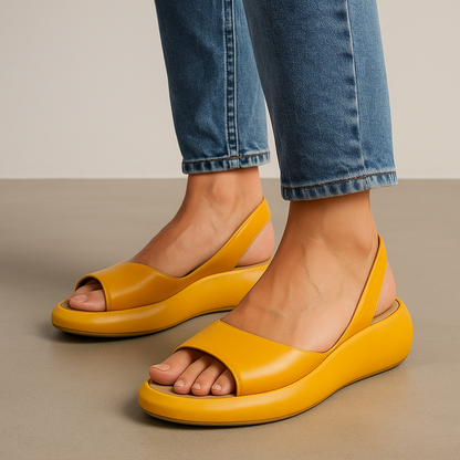 Sandalias de Cuña de Mujer – Cuero Naranja Slingback Plataforma Punta Abierta