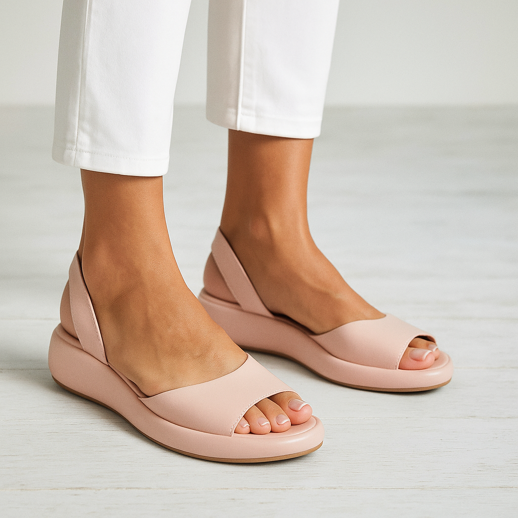Sandalias de Cuña de Mujer – Cuero Naranja Slingback Plataforma Punta Abierta