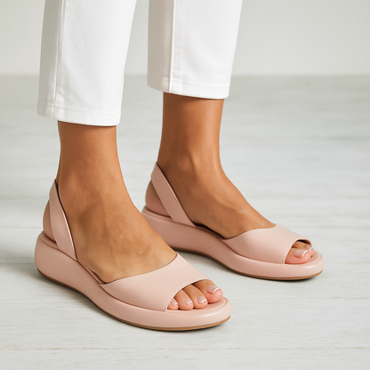 Sandalias de Cuña de Mujer – Cuero Naranja Slingback Plataforma Punta Abierta