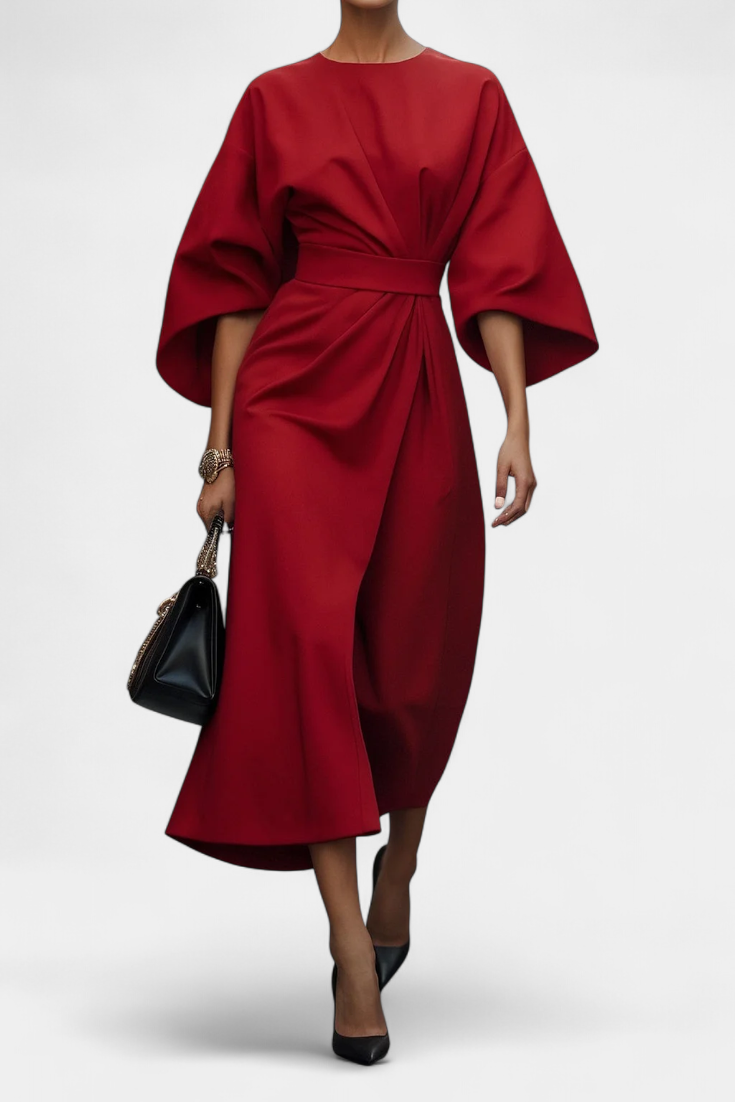 Micaela Lantern Sleeve Midi Dress | Cinched Waist, Refined