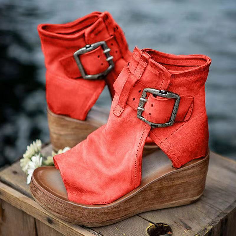 Cordova | Sandalias de Cuña con Plataforma de Ante y Hebilla