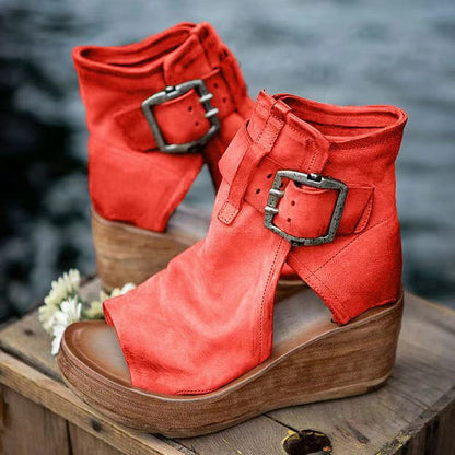 Cordova | Sandalias de Cuña con Plataforma de Ante y Hebilla