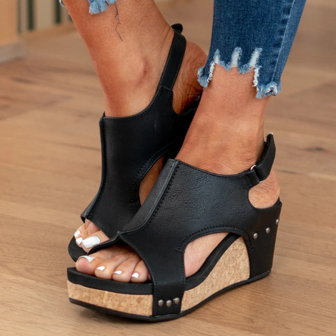 Serenity | Sandalias de Cuña con Plataforma de Ante – Comodidad y Altura