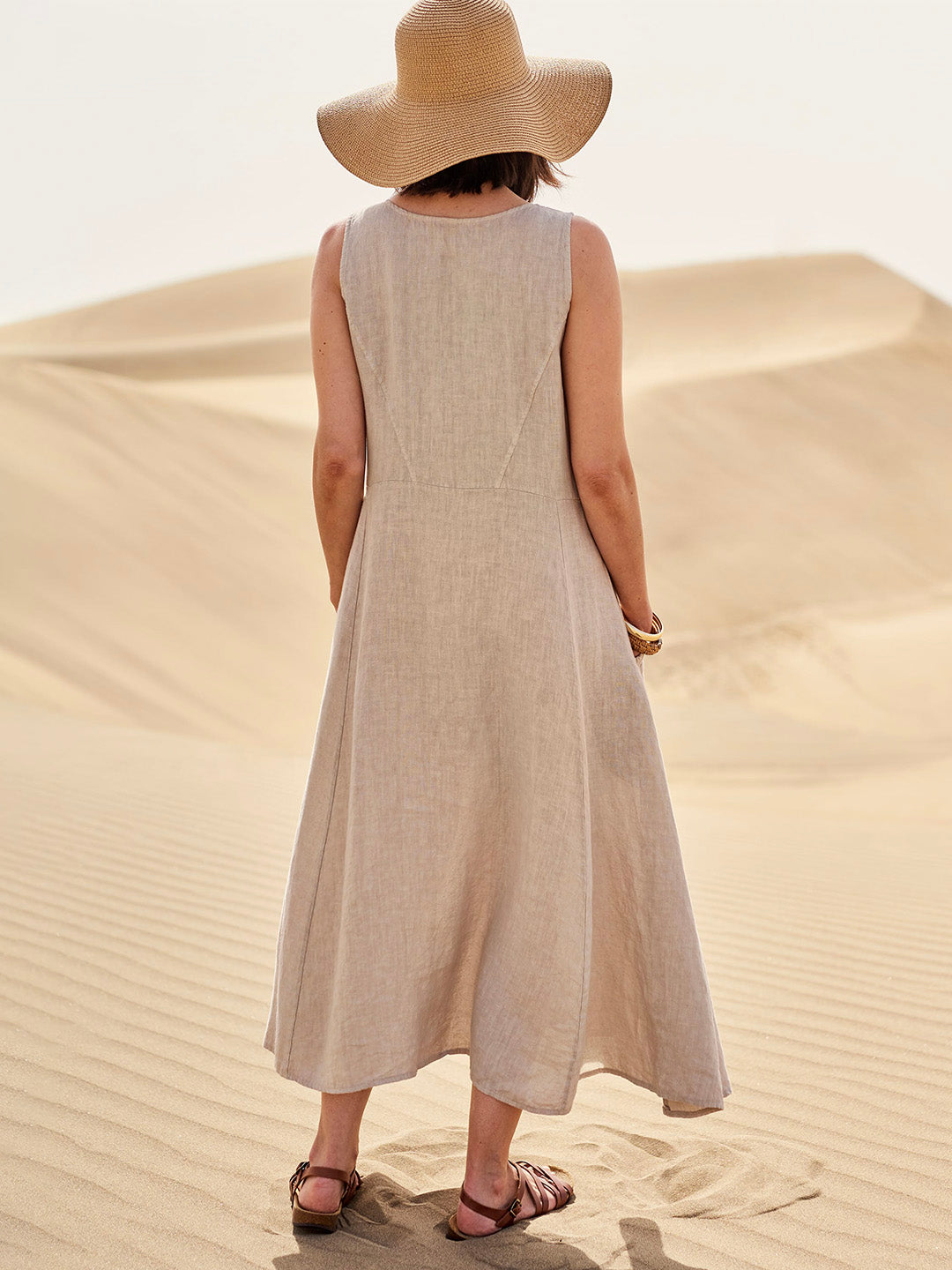 Melisande | Vestido Largo de Lino con Cuello Redondo – Vaporoso y Elegante