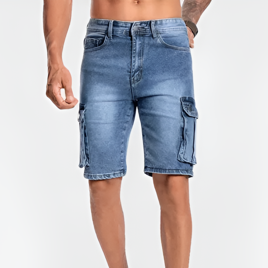 Pantalón Cargo Corto Vaquero de Hombre Momount – Stretch y Bolsillos con Solapa