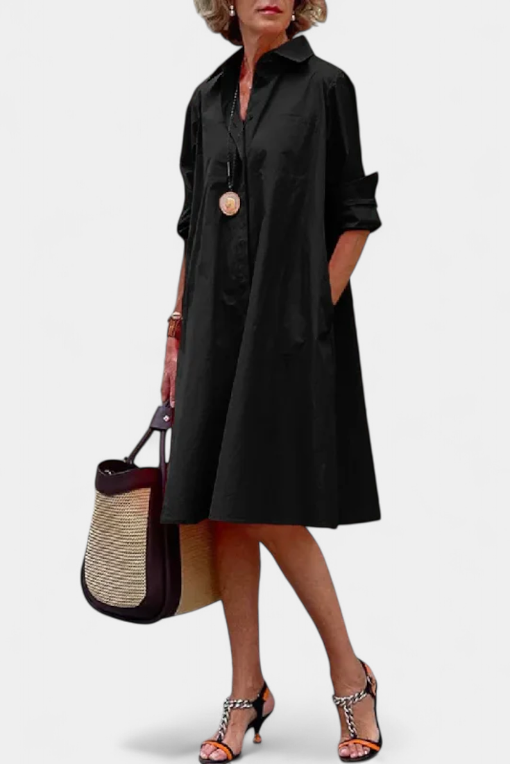 Larissa Cotton-Silk Midi Dress | Lapel Collar, Minimalist