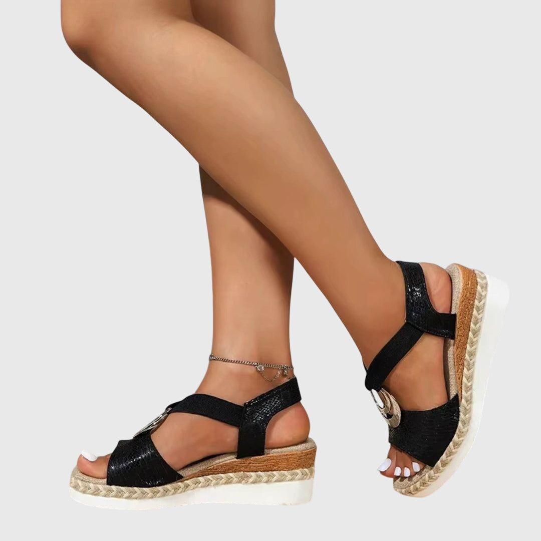 Sandalias de Cuña de Mujer – Espadrilles Rosa Empolvado Tiras Metalizadas