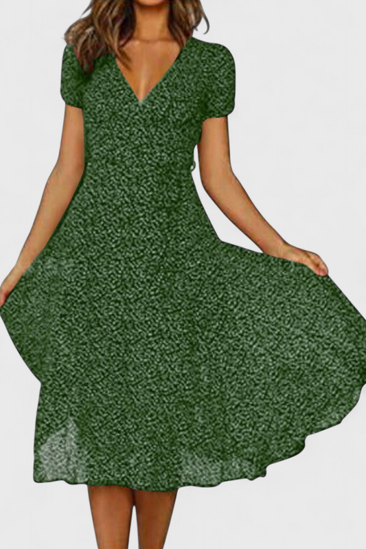 Nuria A-Line Midi Dress | V-Neck, Dynamic Hem, Everyday