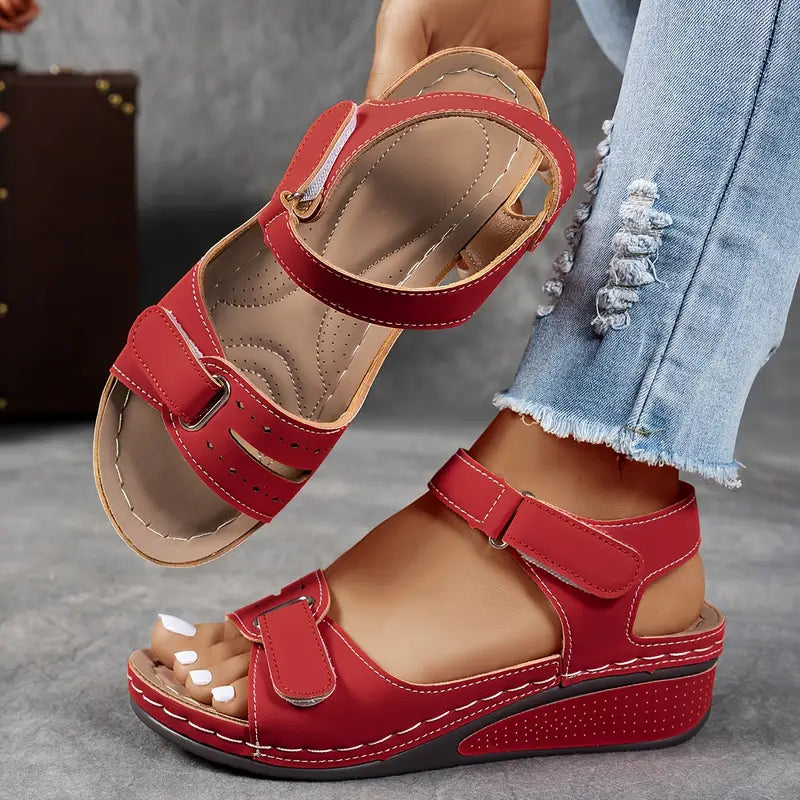 Belcanto | Sandalias de Cuña con Plataforma de Cuero y Velcro