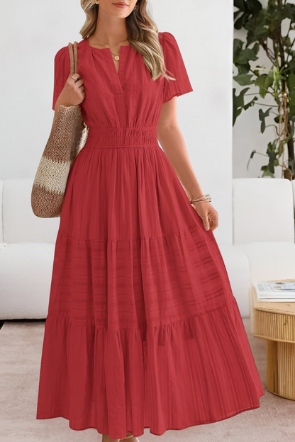 Vestido Midi Boho de Verano con Volantes – Escote en V y Cuerpo Smocked Elástico